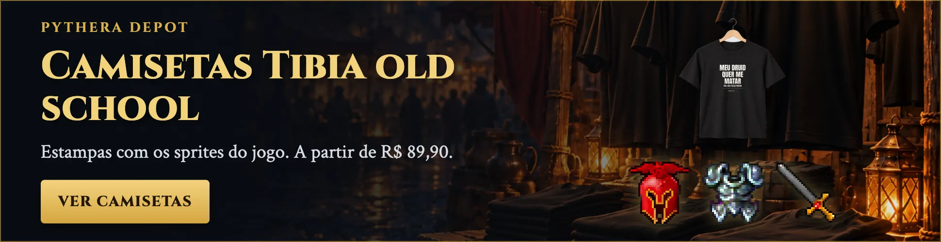 Camisetas Tibia old school da Pythera Depot, a partir de R$ 89,90