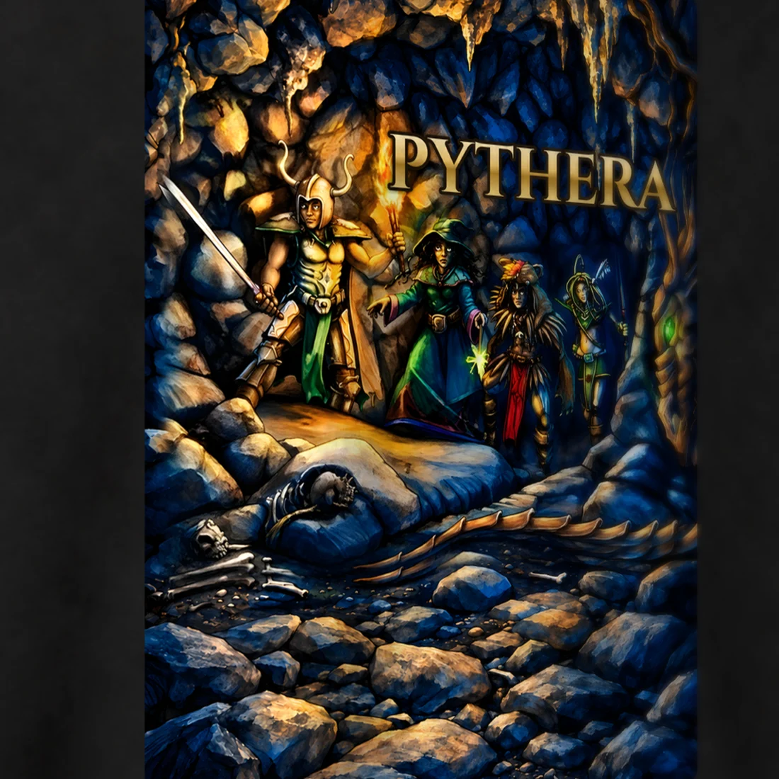 Camiseta Tibia Caverna · Pythera, estampa de lado