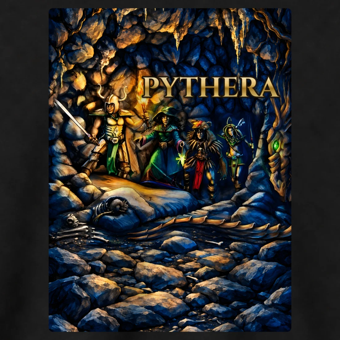 Camiseta Tibia Caverna · Pythera, estampa de perto
